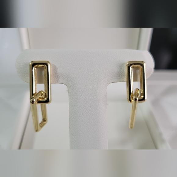 18K Solid Gold Geometric Earrings - Picture 5 of 7